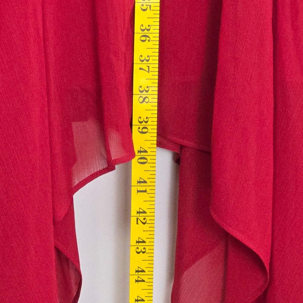 Banana Republic Red Ruffle V-Neck Handkerchief Hem HighLow Midi Dress 0 Cocktail - Picture 8 of 9